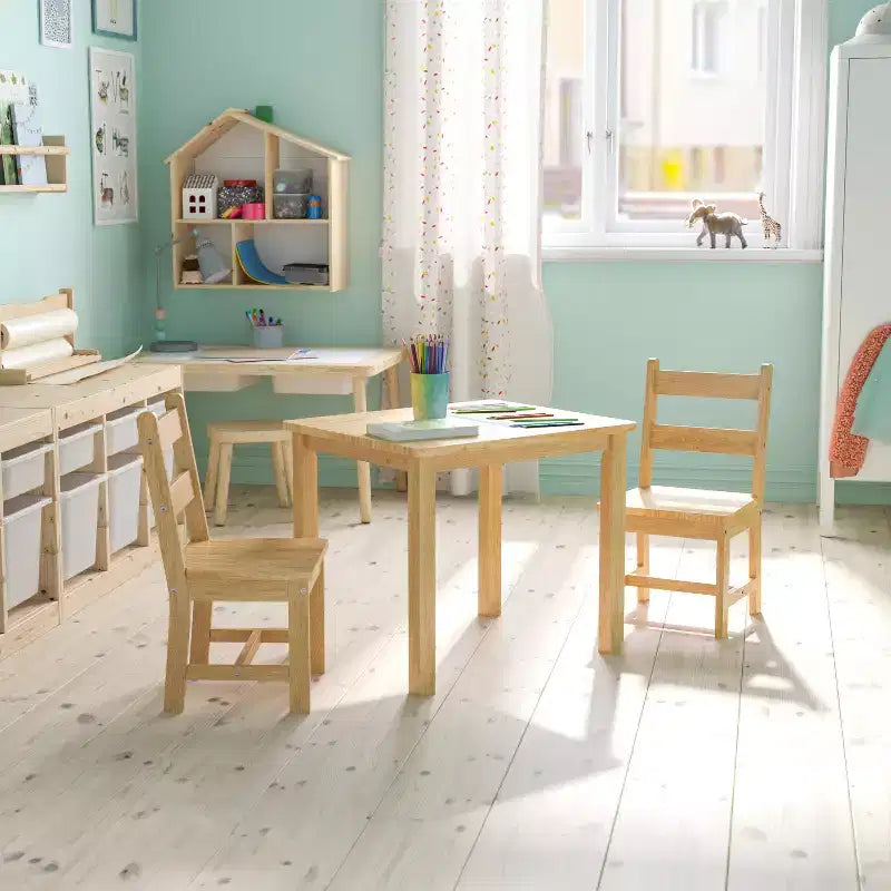 Emma and Oliver – Ensemble table et 2 chaises en bois massif pour salle de jeux ou cuisine