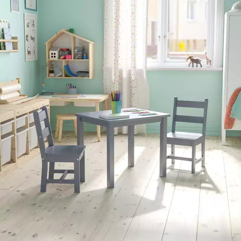 Emma and Oliver – Ensemble table et 2 chaises en bois massif pour salle de jeux ou cuisine