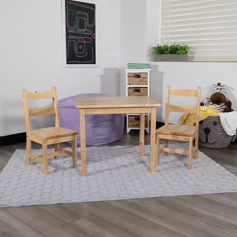 Emma and Oliver – Ensemble table et 2 chaises en bois massif pour salle de jeux ou cuisine