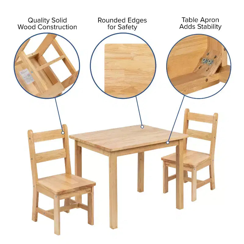 Emma and Oliver – Ensemble table et 2 chaises en bois massif pour salle de jeux ou cuisine