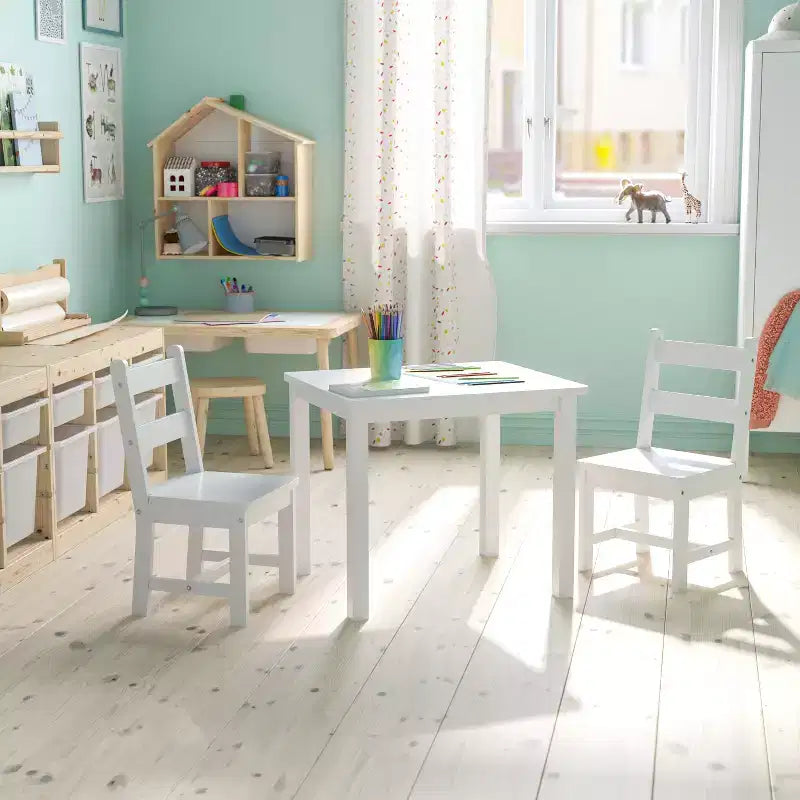 Emma and Oliver – Ensemble table et 2 chaises en bois massif pour salle de jeux ou cuisine