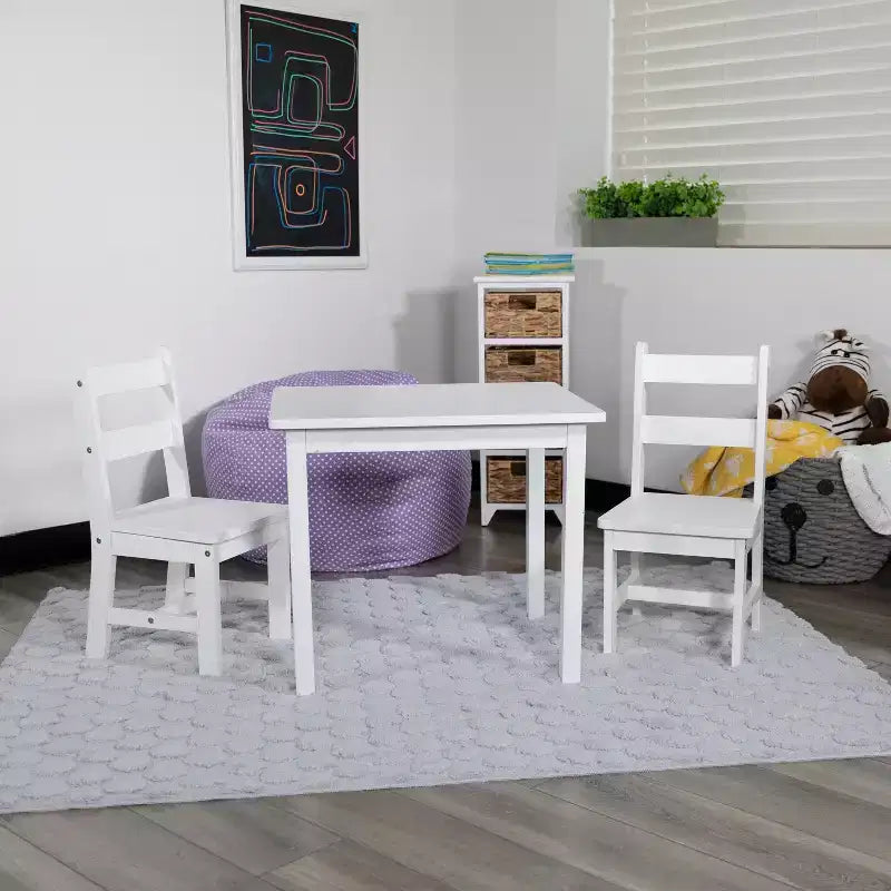 Emma and Oliver – Ensemble table et 2 chaises en bois massif pour salle de jeux ou cuisine