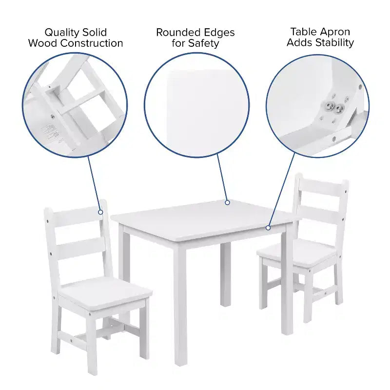 Emma and Oliver – Ensemble table et 2 chaises en bois massif pour salle de jeux ou cuisine