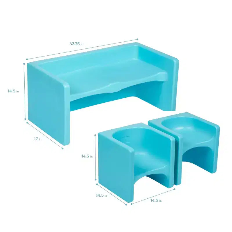 ECR4Kids Tri-Me, ensemble de jeu table et chaise-cube, meuble polyvalent, 3 pièces