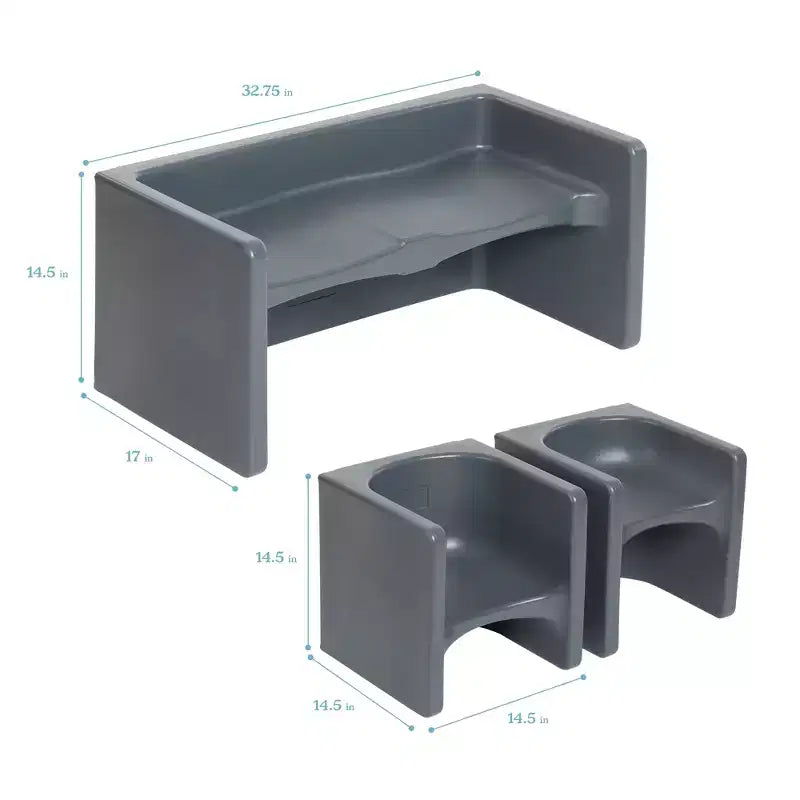 ECR4Kids Tri-Me, ensemble de jeu table et chaise-cube, meuble polyvalent, 3 pièces