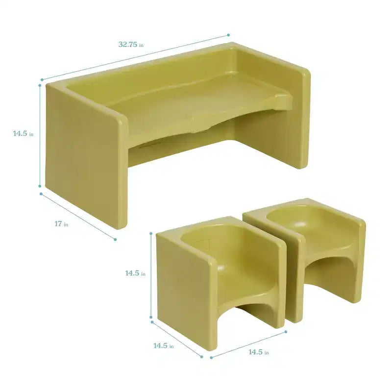 ECR4Kids Tri-Me, ensemble de jeu table et chaise-cube, meuble polyvalent, 3 pièces