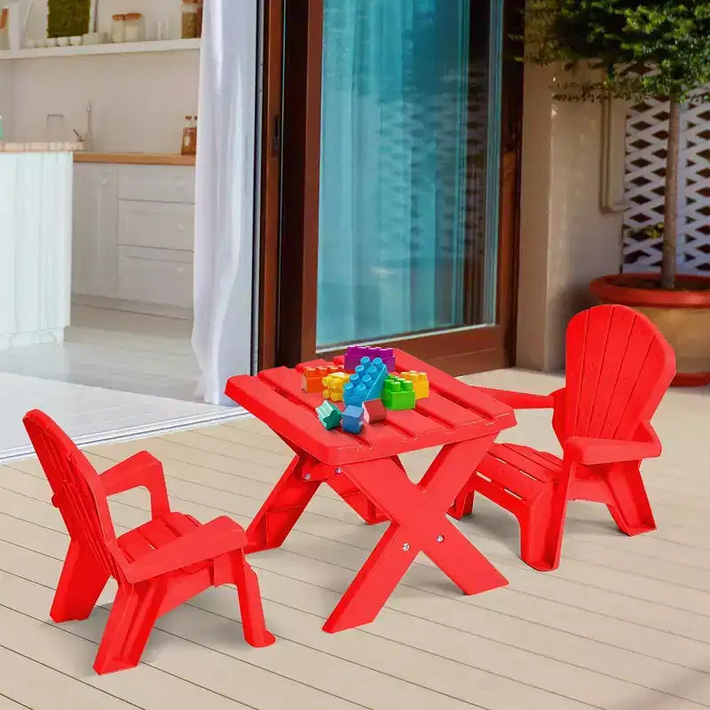 Costway Ensemble table et chaises pour enfants 3 pièces, mobilier de jeu intérieur/extérieur, rouge