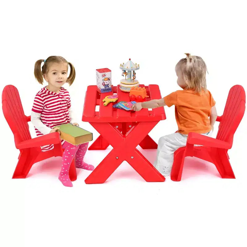 Costway Ensemble table et chaises pour enfants 3 pièces, mobilier de jeu intérieur/extérieur, rouge