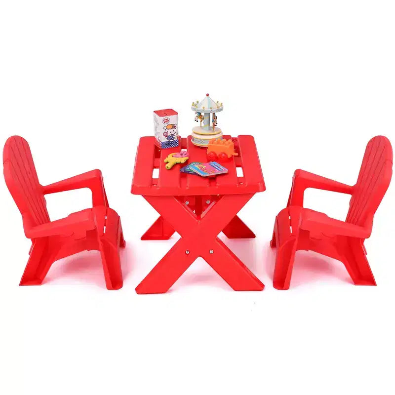 Costway Ensemble table et chaises pour enfants 3 pièces, mobilier de jeu intérieur/extérieur, rouge