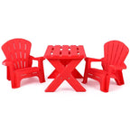 Costway Ensemble table et chaises pour enfants 3 pièces, mobilier de jeu intérieur/extérieur, rouge