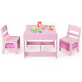 Costway 3 in 1 Kids Wood Table Chairs Set w/ Storage Box Blackboard Drawing Pink