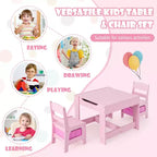 Costway Ensemble Table et Chaises d'Activités 3 en 1 en Bois avec Boîte de Rangement Rose