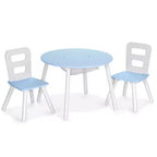 Costway Kids Wooden Round Table & 2 Chair Set w/ Center Mesh Storage White\Blue\Dark Blue\Pink\Purple