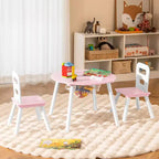 Costway Table Ronde en Bois pour Enfants et 2 Chaises avec Rangement Central en Filet Blanc/Bleu/Bleu Foncé/Rose/Violet