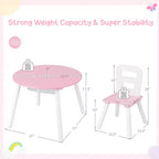 Costway Table Ronde en Bois pour Enfants et 2 Chaises avec Rangement Central en Filet Blanc/Bleu/Bleu Foncé/Rose/Violet