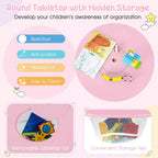 Costway Table Ronde en Bois pour Enfants et 2 Chaises avec Rangement Central en Filet Blanc/Bleu/Bleu Foncé/Rose/Violet
