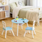 Costway Table Ronde en Bois pour Enfants et 2 Chaises avec Rangement Central en Filet Blanc/Bleu/Bleu Foncé/Rose/Violet