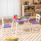 Costway Table Ronde en Bois pour Enfants et 2 Chaises avec Rangement Central en Filet Blanc/Bleu/Bleu Foncé/Rose/Violet