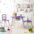 Costway Table Ronde en Bois pour Enfants et 2 Chaises avec Rangement Central en Filet Blanc/Bleu/Bleu Foncé/Rose/Violet