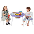 Costway Table Ronde en Bois pour Enfants et 2 Chaises avec Rangement Central en Filet Blanc/Bleu/Bleu Foncé/Rose/Violet