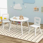 Costway Table Ronde en Bois pour Enfants et 2 Chaises avec Rangement Central en Filet Blanc/Bleu/Bleu Foncé/Rose/Violet