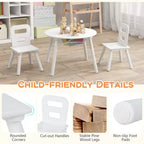 Costway Table Ronde en Bois pour Enfants et 2 Chaises avec Rangement Central en Filet Blanc/Bleu/Bleu Foncé/Rose/Violet