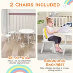 Costway Table Ronde en Bois pour Enfants et 2 Chaises avec Rangement Central en Filet Blanc/Bleu/Bleu Foncé/Rose/Violet