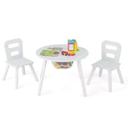 Costway Table Ronde en Bois pour Enfants et 2 Chaises avec Rangement Central en Filet Blanc/Bleu/Bleu Foncé/Rose/Violet