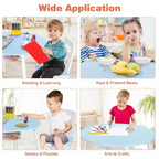 Costway Table Ronde en Bois pour Enfants et 2 Chaises avec Rangement Central en Filet Blanc/Bleu/Bleu Foncé/Rose/Violet