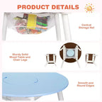Costway Table Ronde en Bois pour Enfants et 2 Chaises avec Rangement Central en Filet Blanc/Bleu/Bleu Foncé/Rose/Violet
