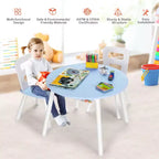 Costway Table Ronde en Bois pour Enfants et 2 Chaises avec Rangement Central en Filet Blanc/Bleu/Bleu Foncé/Rose/Violet