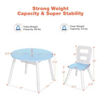 Costway Table Ronde en Bois pour Enfants et 2 Chaises avec Rangement Central en Filet Blanc/Bleu/Bleu Foncé/Rose/Violet