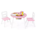 Costway Table Ronde en Bois pour Enfants et 2 Chaises avec Rangement Central en Filet Blanc/Bleu/Bleu Foncé/Rose/Violet