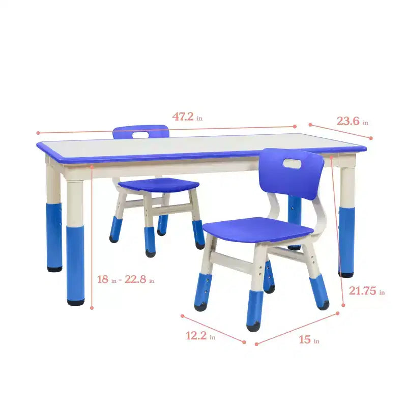 Table d'activité rectangulaire effaçable à sec ECR4Kids avec deux chaises, mobilier pour enfants, 3 pièces