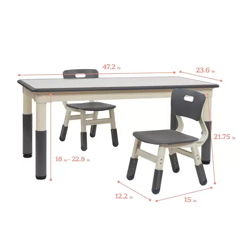 Table d'activité rectangulaire effaçable à sec ECR4Kids avec deux chaises, mobilier pour enfants, 3 pièces