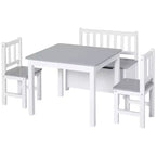Qaba 4-Piece Kids Table Set with 2 Wooden Chairs, 1 Storage Bench, and Interesting Modern Design