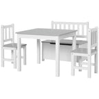 Ensemble de table pour enfants Qaba 4 pièces avec 2 chaises en bois, 1 banc de rangement et un design moderne intéressant