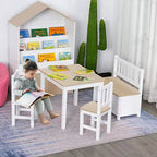 Ensemble de table pour enfants Qaba 4 pièces avec 2 chaises en bois, 1 banc de rangement et un design moderne intéressant