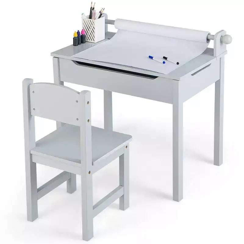 Table et chaises pour enfants Costway avec porte-rouleau de papier gris/blanc