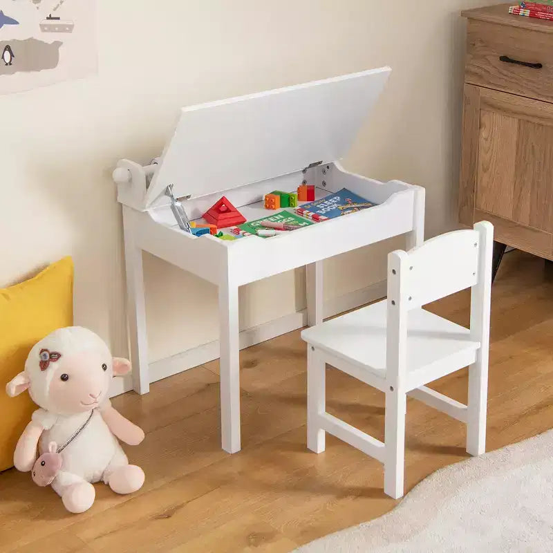 Table et chaises pour enfants Costway avec porte-rouleau de papier gris/blanc