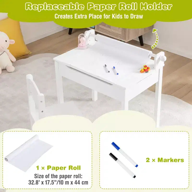 Table et chaises pour enfants Costway avec porte-rouleau de papier gris/blanc
