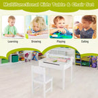 Table et chaises pour enfants Costway avec porte-rouleau de papier gris/blanc