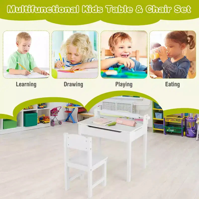 Table et chaises pour enfants Costway avec porte-rouleau de papier gris/blanc