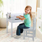 Table et chaises pour enfants Costway avec porte-rouleau de papier gris/blanc