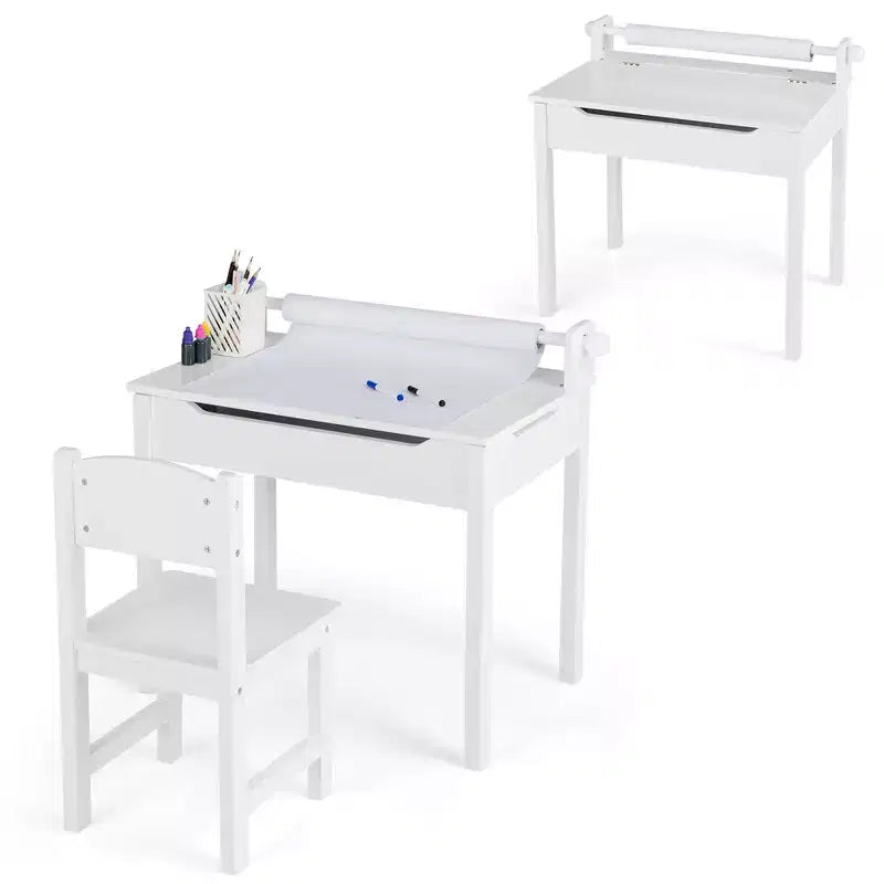 Table et chaises pour enfants Costway avec porte-rouleau de papier gris/blanc