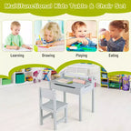 Table et chaises pour enfants Costway avec porte-rouleau de papier gris/blanc