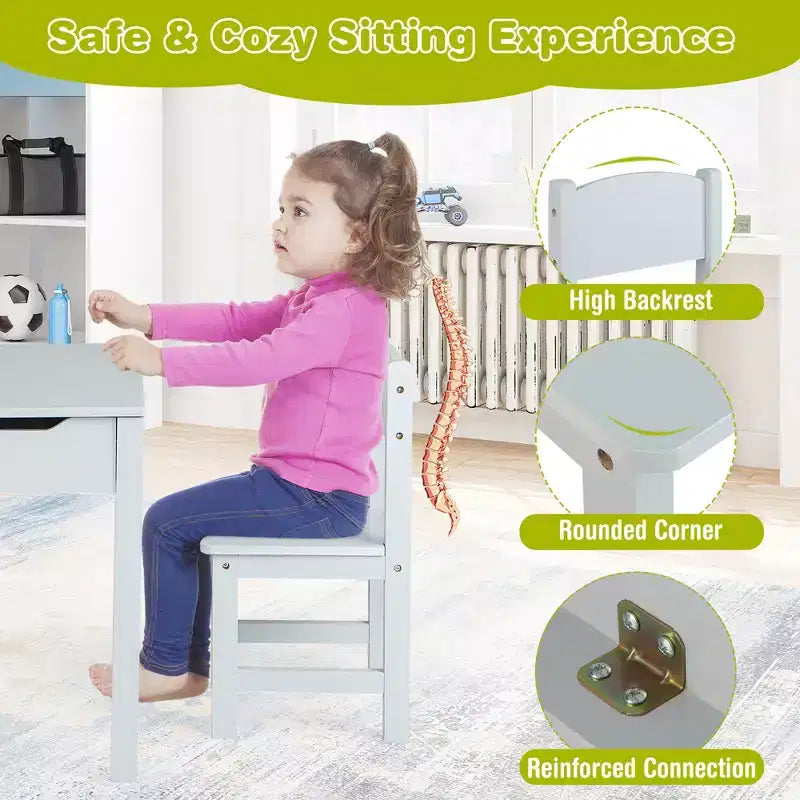 Table et chaises pour enfants Costway avec porte-rouleau de papier gris/blanc