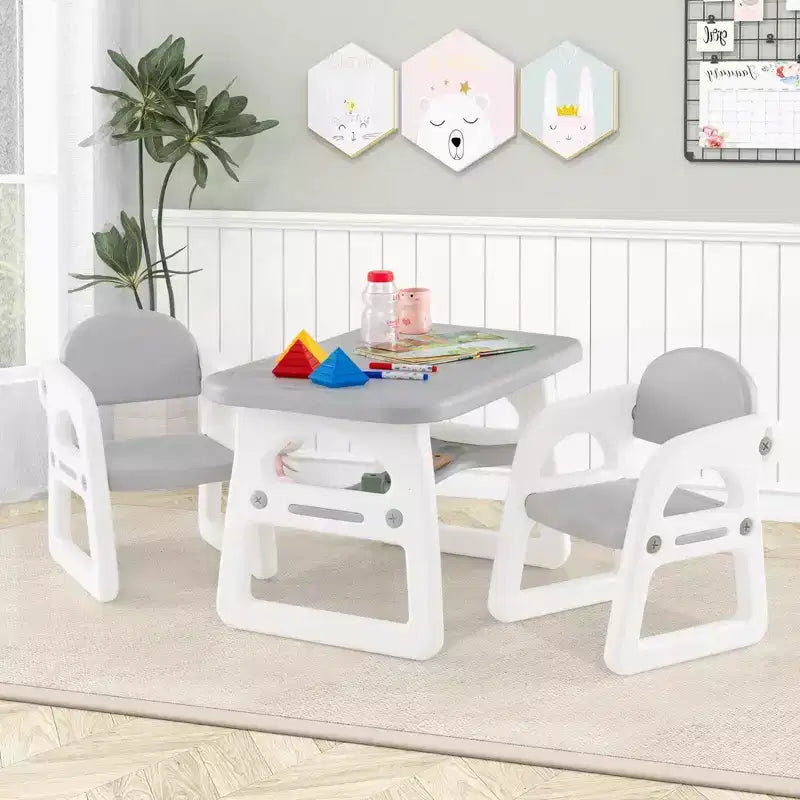 Ensemble table et chaises 3 pièces pour enfants Costway, bureau d'activités pour tout-petits avec blocs de construction