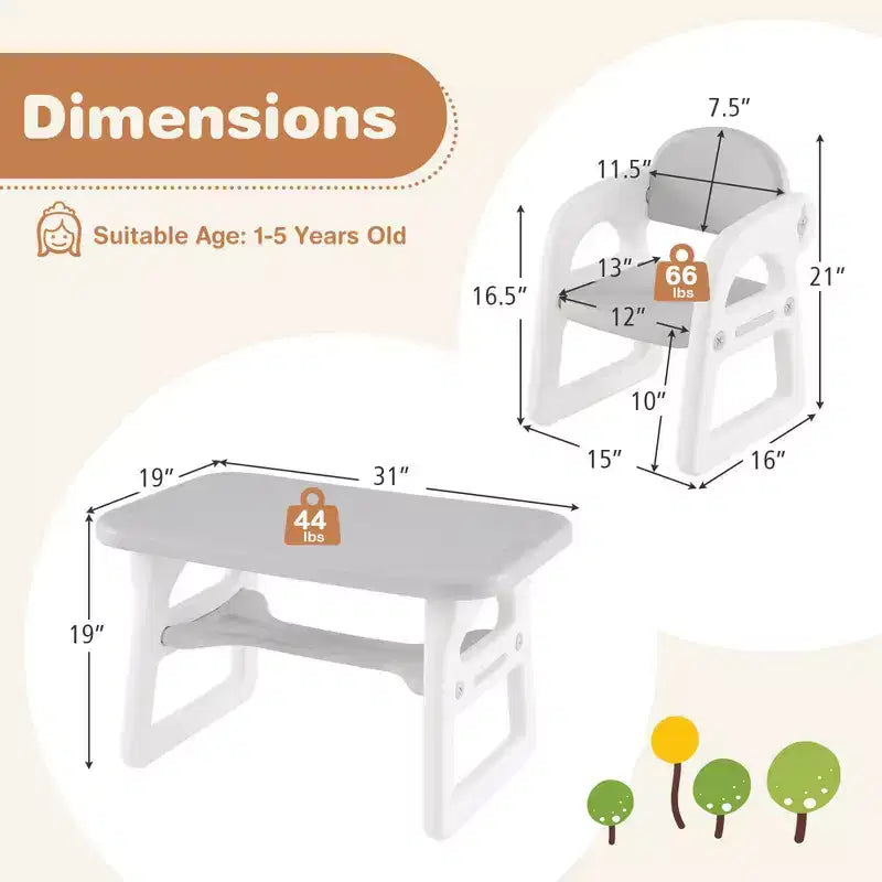 Ensemble table et chaises 3 pièces pour enfants Costway, bureau d'activités pour tout-petits avec blocs de construction