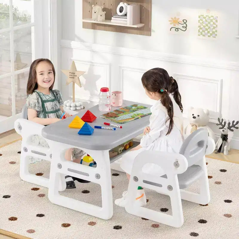 Ensemble table et chaises 3 pièces pour enfants Costway, bureau d'activités pour tout-petits avec blocs de construction